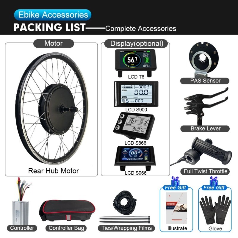 48V 1500W Electric Bike Conversion Kit Mountain Bike Rear Rotate Wheel Hub Motor
