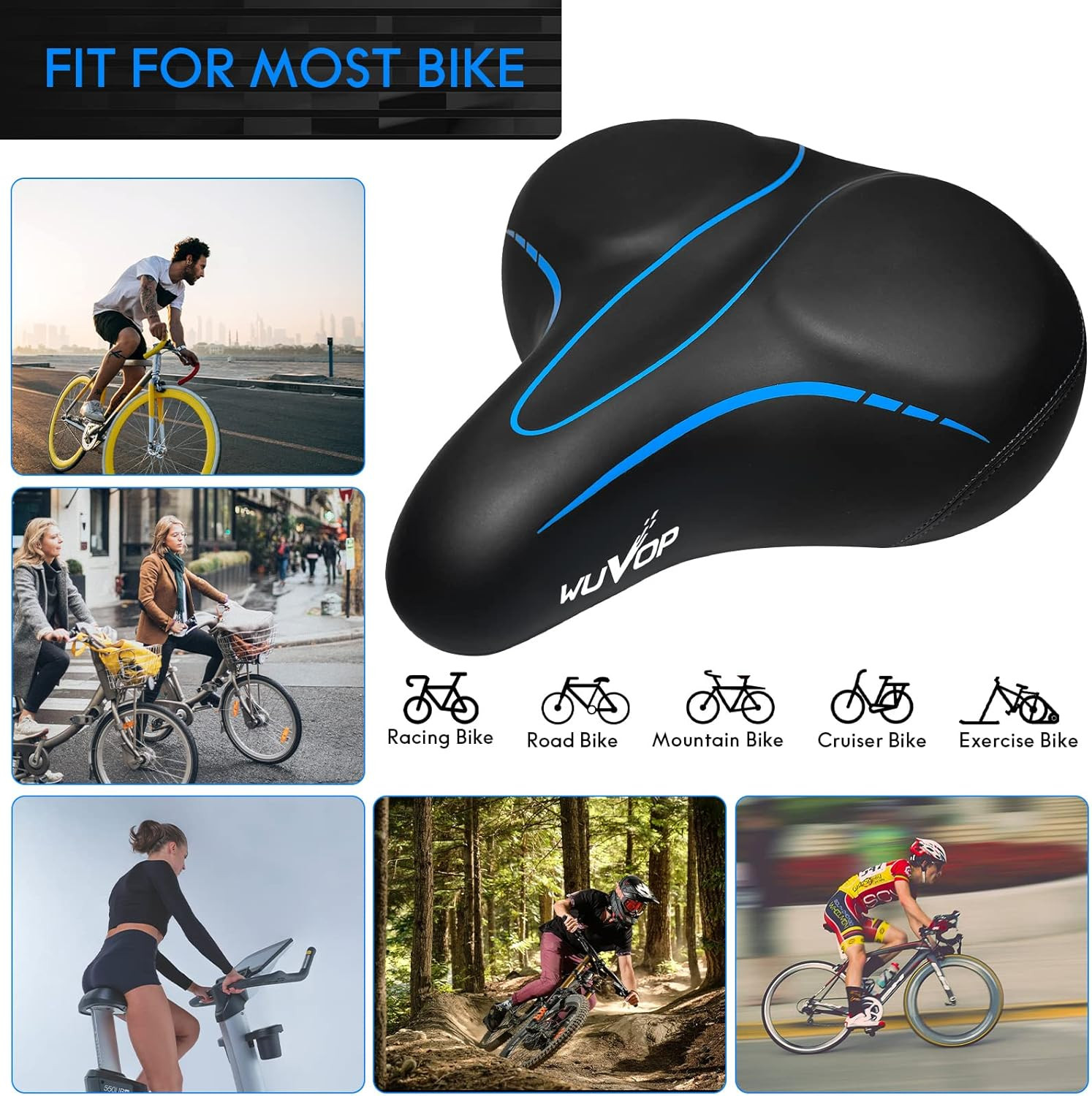 Oversized Bike Seat, Wide Bicycle Seat for Women Men Comfort, Universal Waterpro
