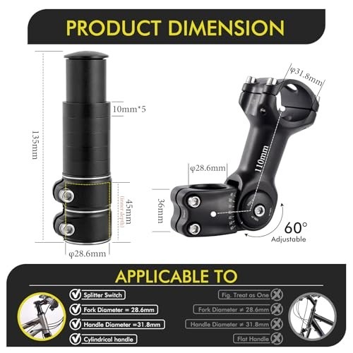 Adjustable Bike Stem Riser, Bike Handlebar Extender Set 31.8Mm 60° for Mountain