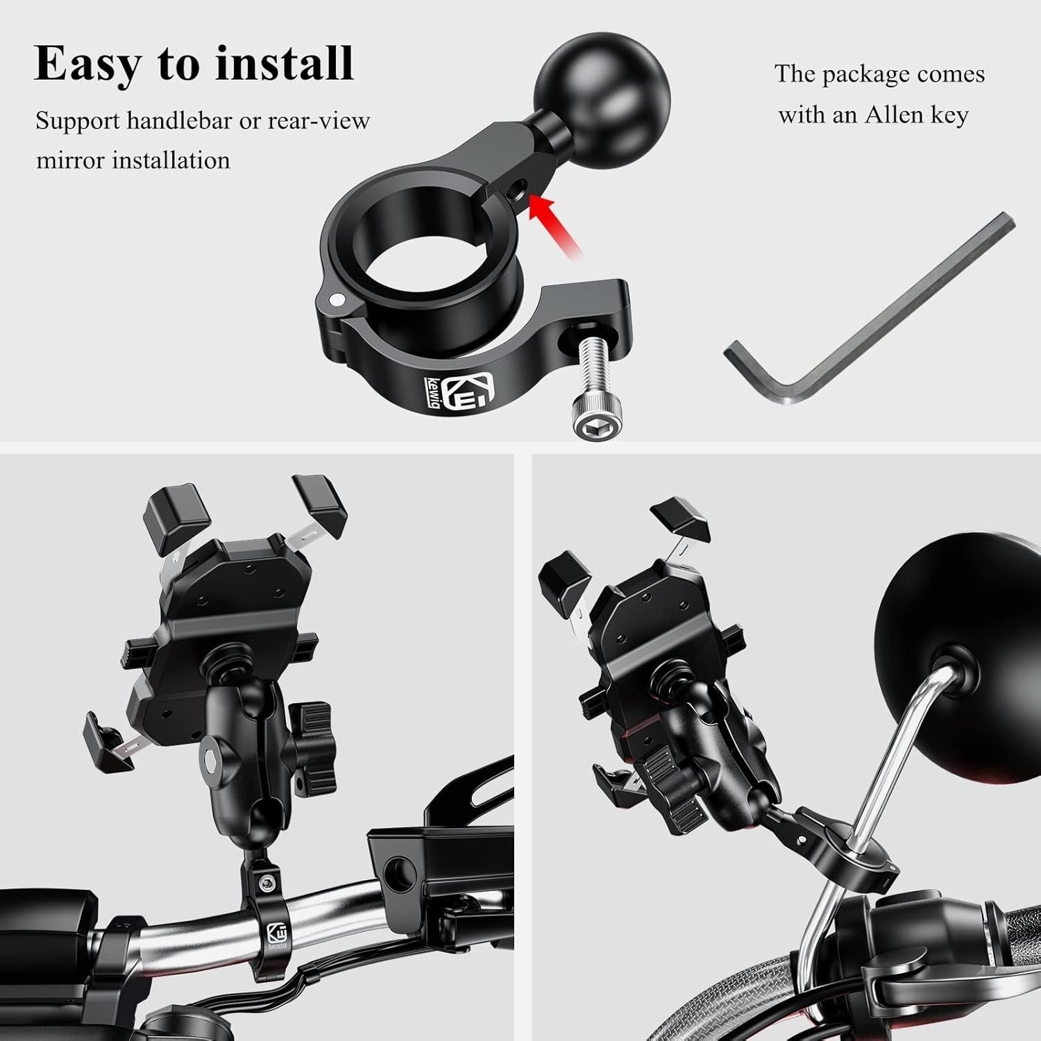 Aluminum Alloy Handlebar Mount Base w/1” TPU Ball for Round Rail Diameter 0.5”