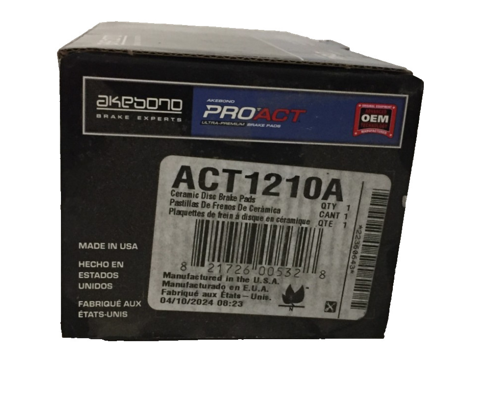 Akebono ACT1210A Ultra-Premium Ceramic Front Disc Brake Pads , GREY