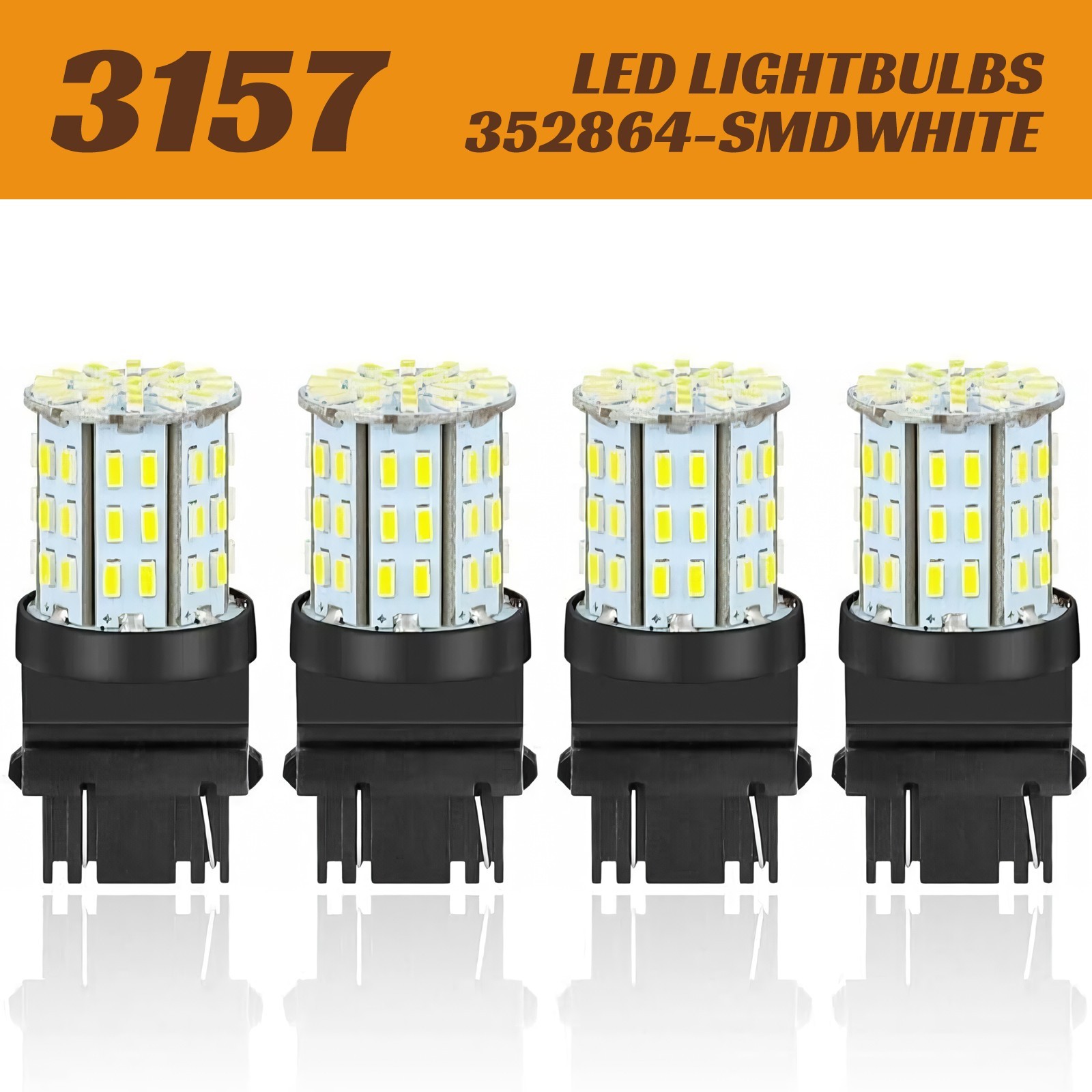 4x 3157 3057 64-SMD LED Bulbs 6000K White for Backup Reverse Brake Tail Lights