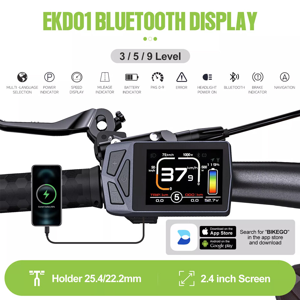 Electric Bike Display EKD01 Bluetooth Navigation For BAFANG Ebike Motor UART US