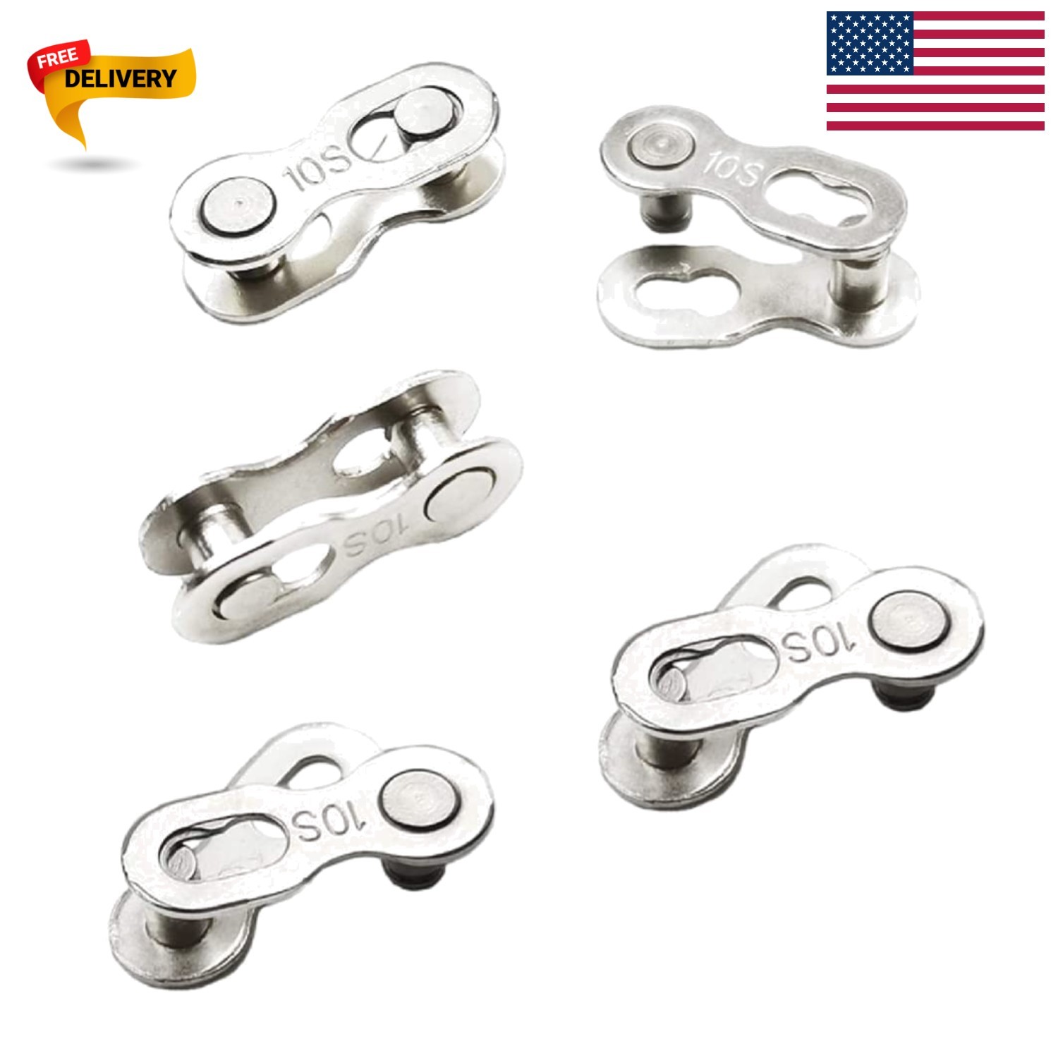 5 Pairs Reusable High-Carbon Steel Bike Chain Links – Silver, Gold & Rainbow
