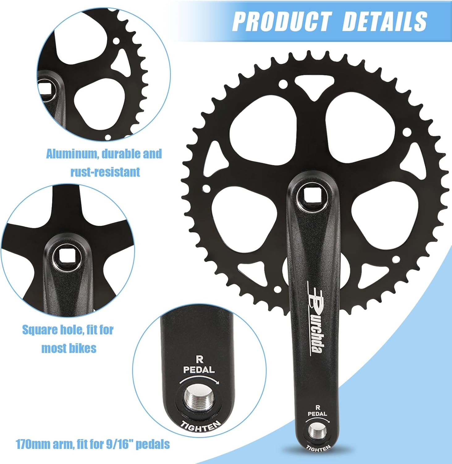 Bike Crankset for Ebike: 48T/52T Universal Bike Crankset Set Double Chain Cover