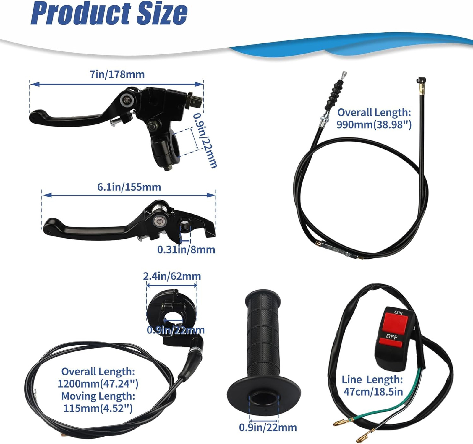Brake Lever Cable Kit for Dirt Bike Motorcycle Clutch Throttle Handle Grips 7/8