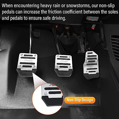 3PCS Non-Slip Car Pedal Pads, Manual Gearbox Gas Pedal Brake Silver&Manual