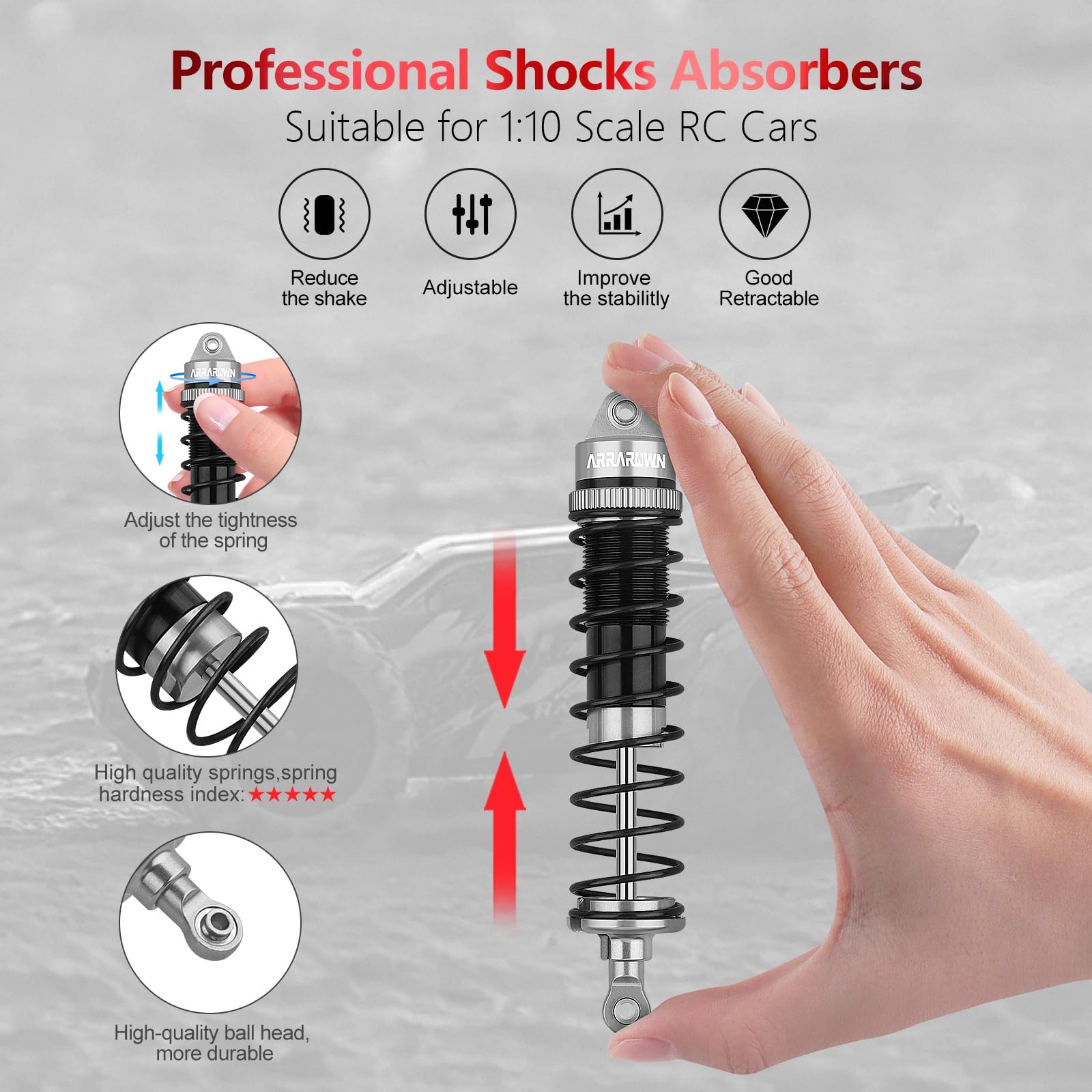 4PCS RC Shock 1:10 Aluminum Front & Rear Shocks Set Gray Black 4Pcs F&R