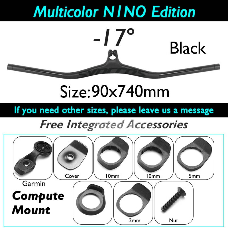 90*740mm Carbon Fiber Mountain Bike Integrated Handlebar -8/-17/ -25 Degree