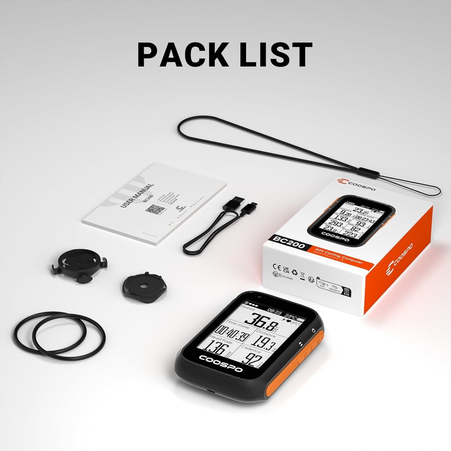 COOSPO Bike Computer Wireless GPS, Speedometer with Auto Black