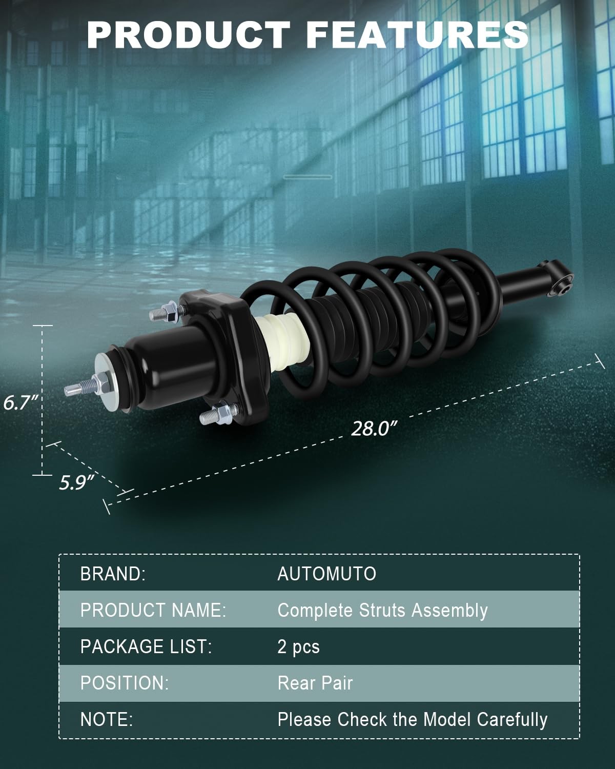 AUTOMUTO Rear Pair Complete Struts Spring Assembly Shock Absorber Compatible wit