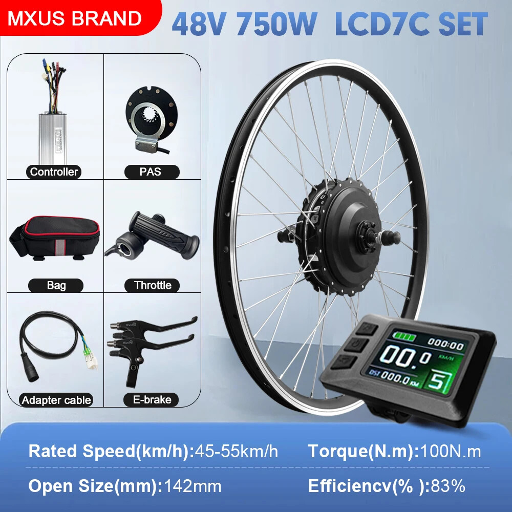 Mountain Electric Bicycle Conversion Kit 48V 750W Brushless Rear Hub Motor Wheel