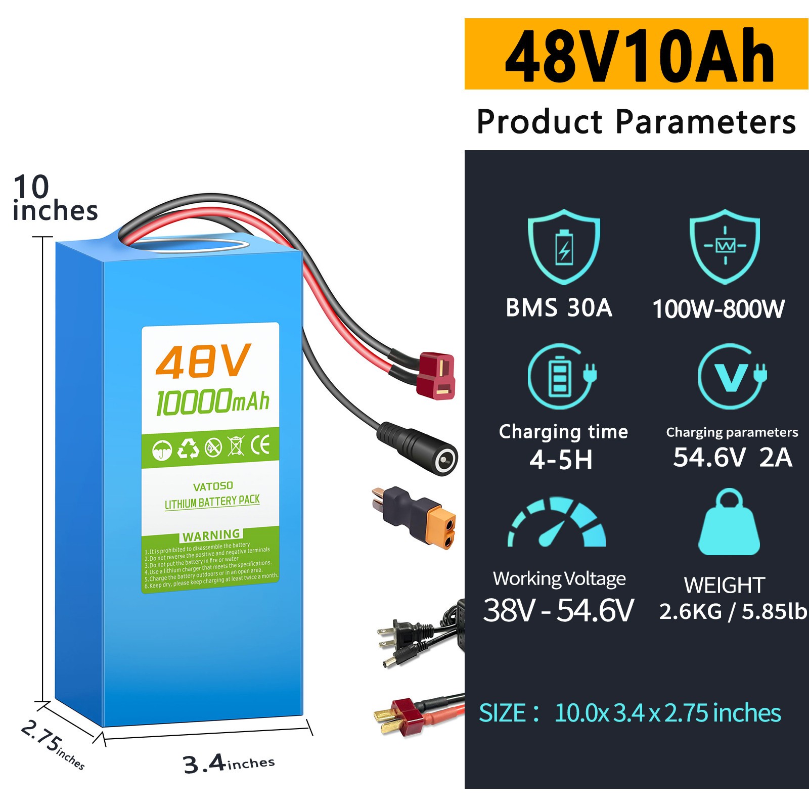 48V10AH Lithium ion Ebike Battery for 200W-1000W Ebike Electric Bicycle