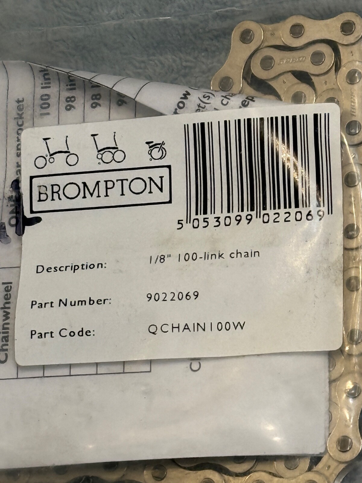 Brompton chain 100 Links 1/8″ with PowerLink #9022069 – QCHAIN100W