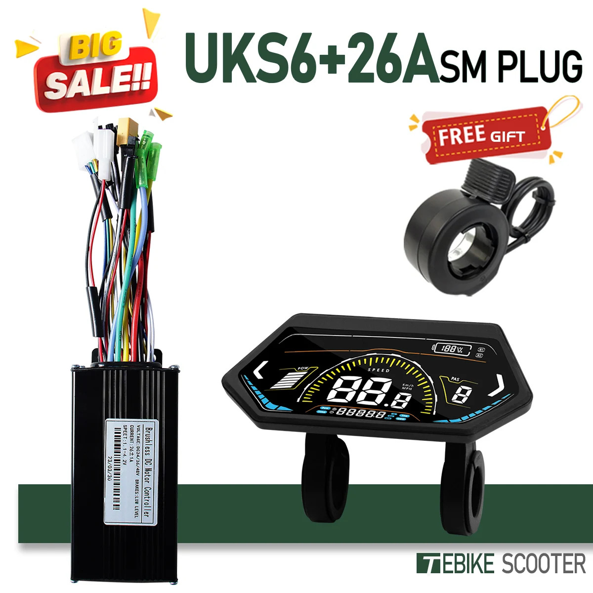 E-bike SineWave Controller 24V/36V/48V52V 17A26A30A40A Three Mode Brushless