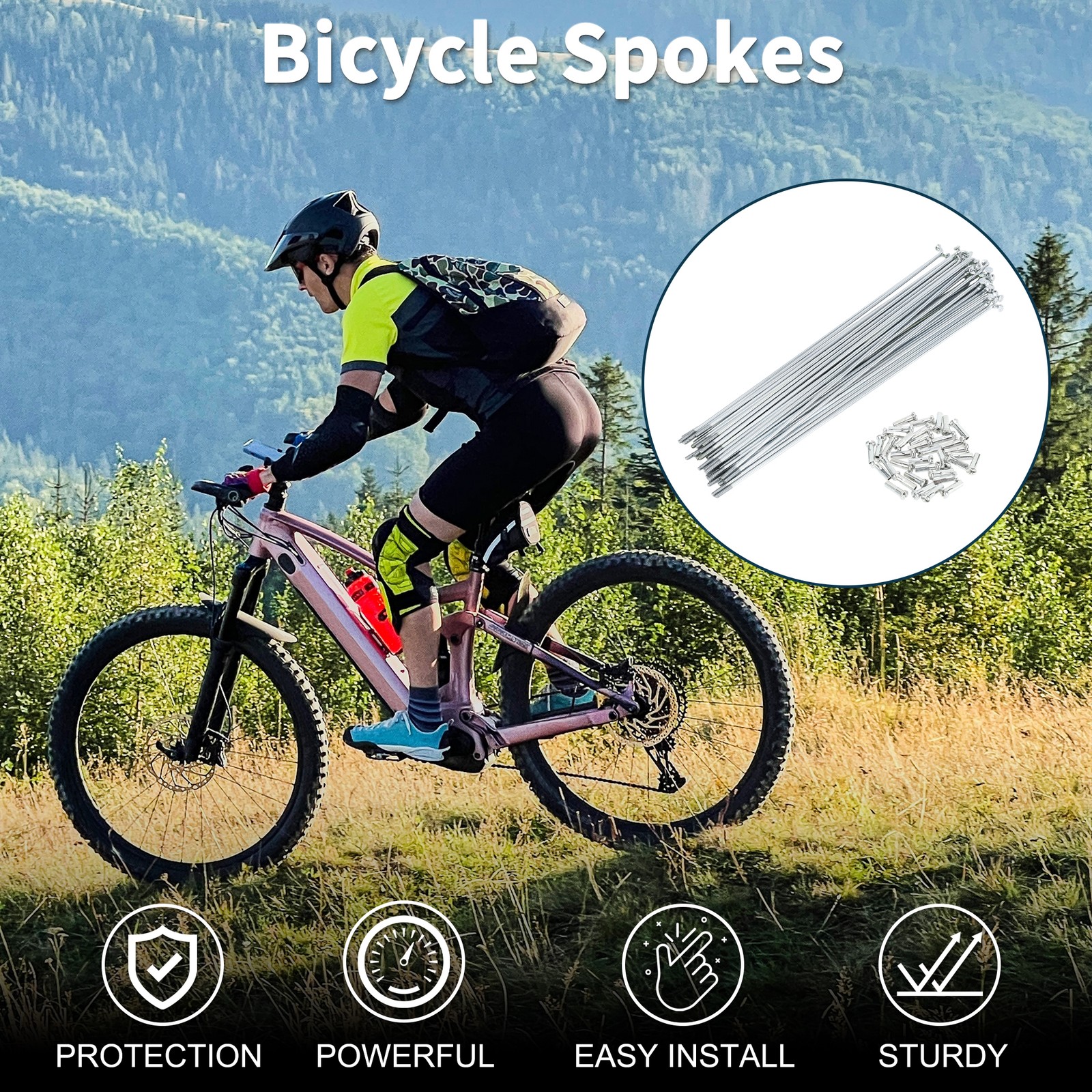1 Set 14G 78mm Length Bicycle Spokes Nipple Carbon Steel Galvanized Universal