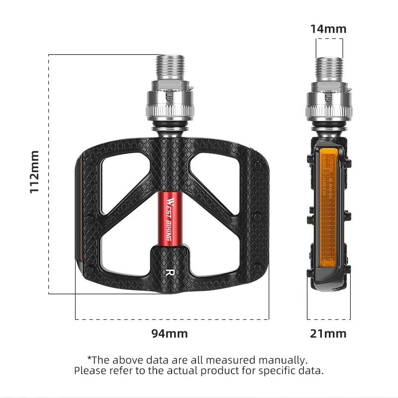 WEST BIKING Quick Release 3 Bearings Reflective Folding Bike Pedals a Pair