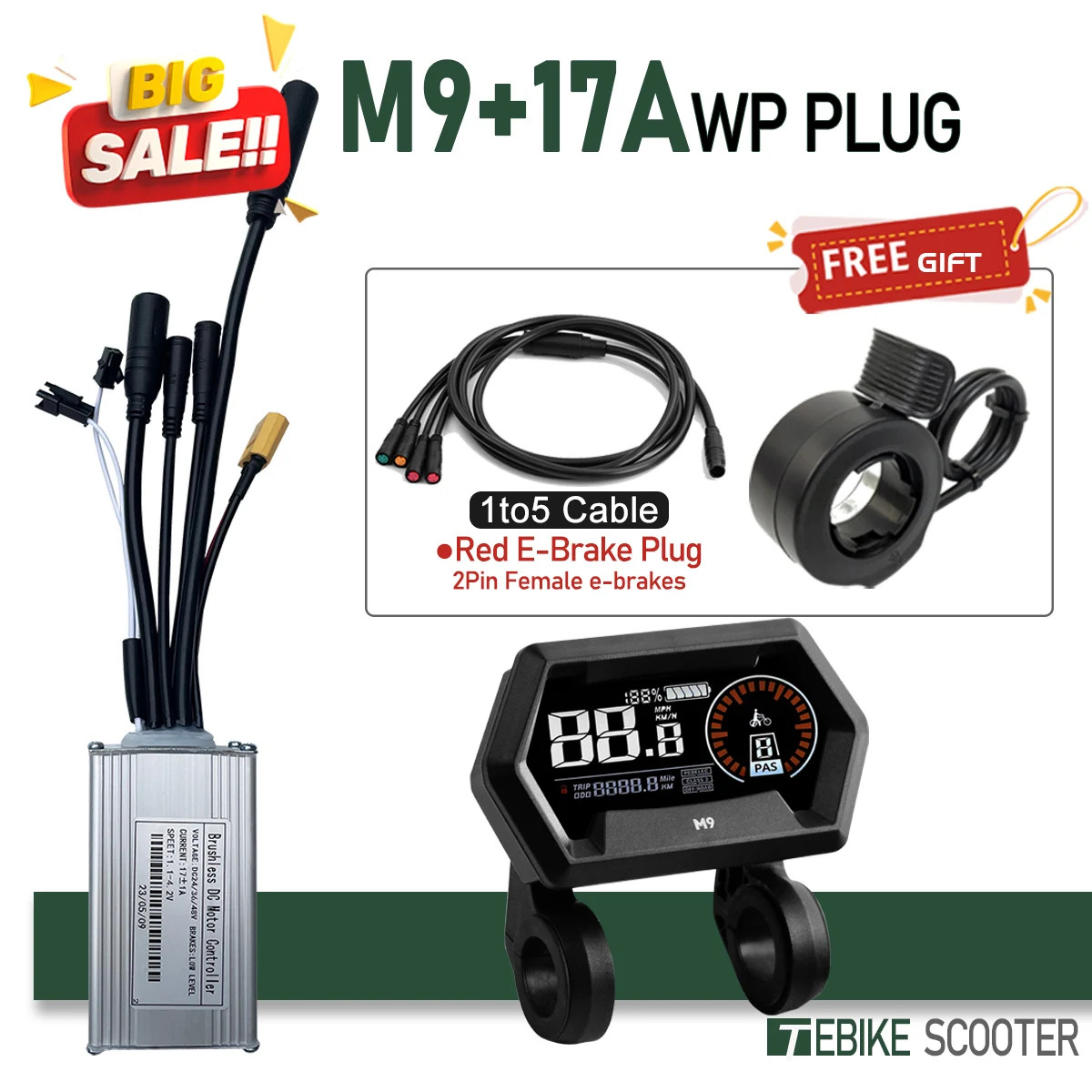 E-bike 3 Mode Sinewave Controller 17A 26A 30A 40A with Display 24V/36V/48V