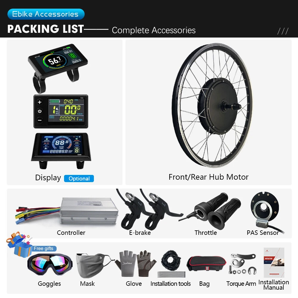 48V 350W 500W 1000W 1500W 2000W MTB Ebike Conversion Kit Front Rear Hub Motor