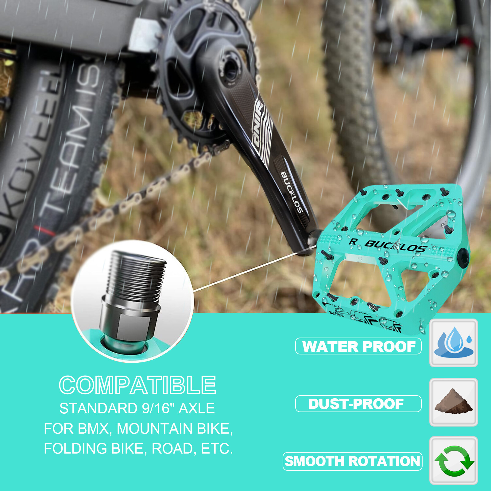 Bicycle Mountain MTB Road Bike Cycling Bearing Nylon Flat-platfrom Pedals 9/16”