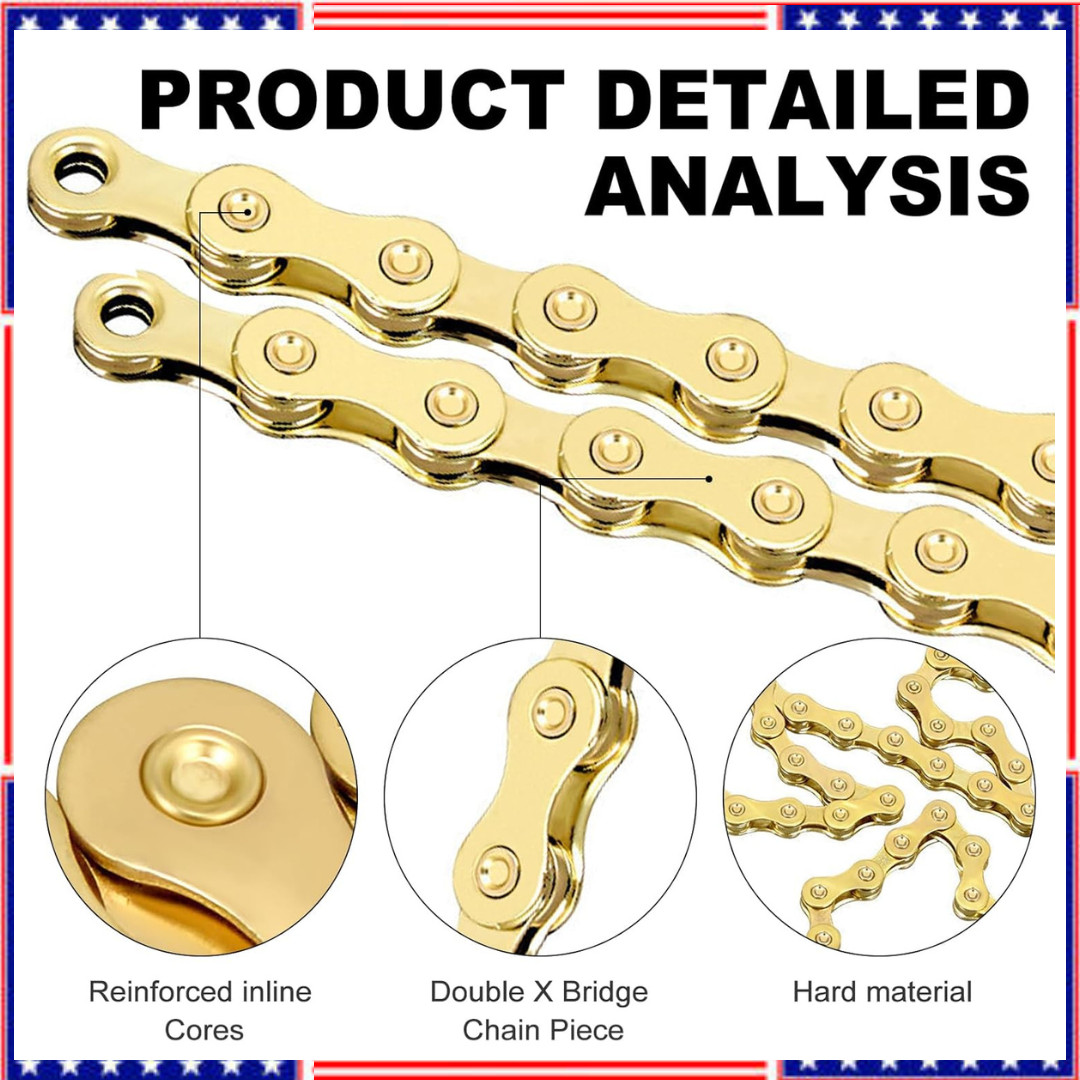 6 7 8 Speed Bike Chain Heavy Duty Steel for Road Mountain Bikes Gold 116 Links