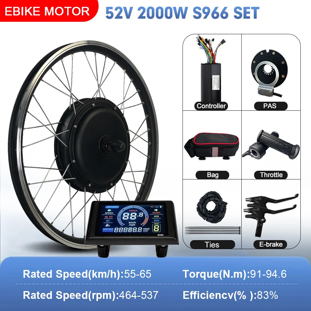 52V 2000W Electric Bicycle Conversion Kit Brushless Rear Rotate Hub Motor Wheel