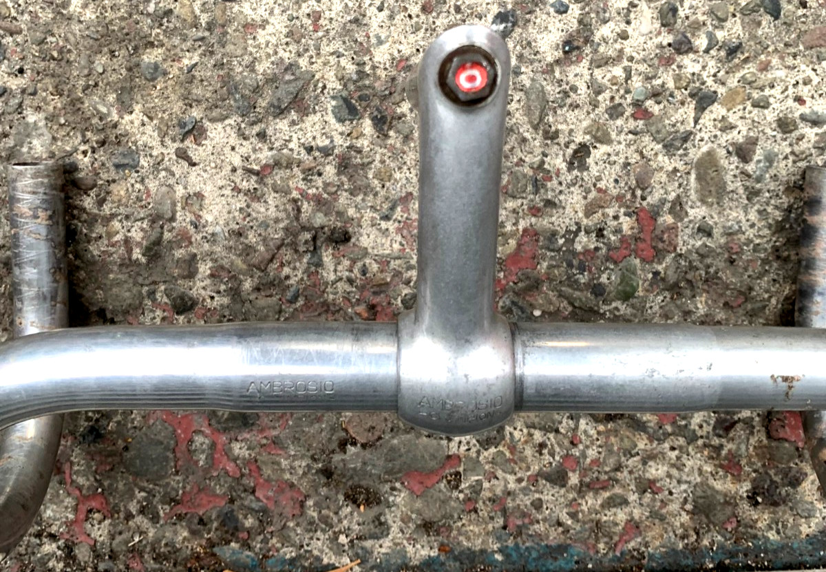 50s Vintage AMBROSIO CHAMPION 95mm Stem + Handlebar 39cm Olmo Quill Legnano