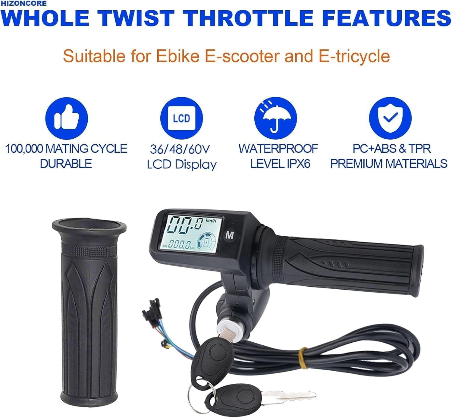 EBike Throttle 36V/48V/60V/72V Universal with 3 Speed Adjustment