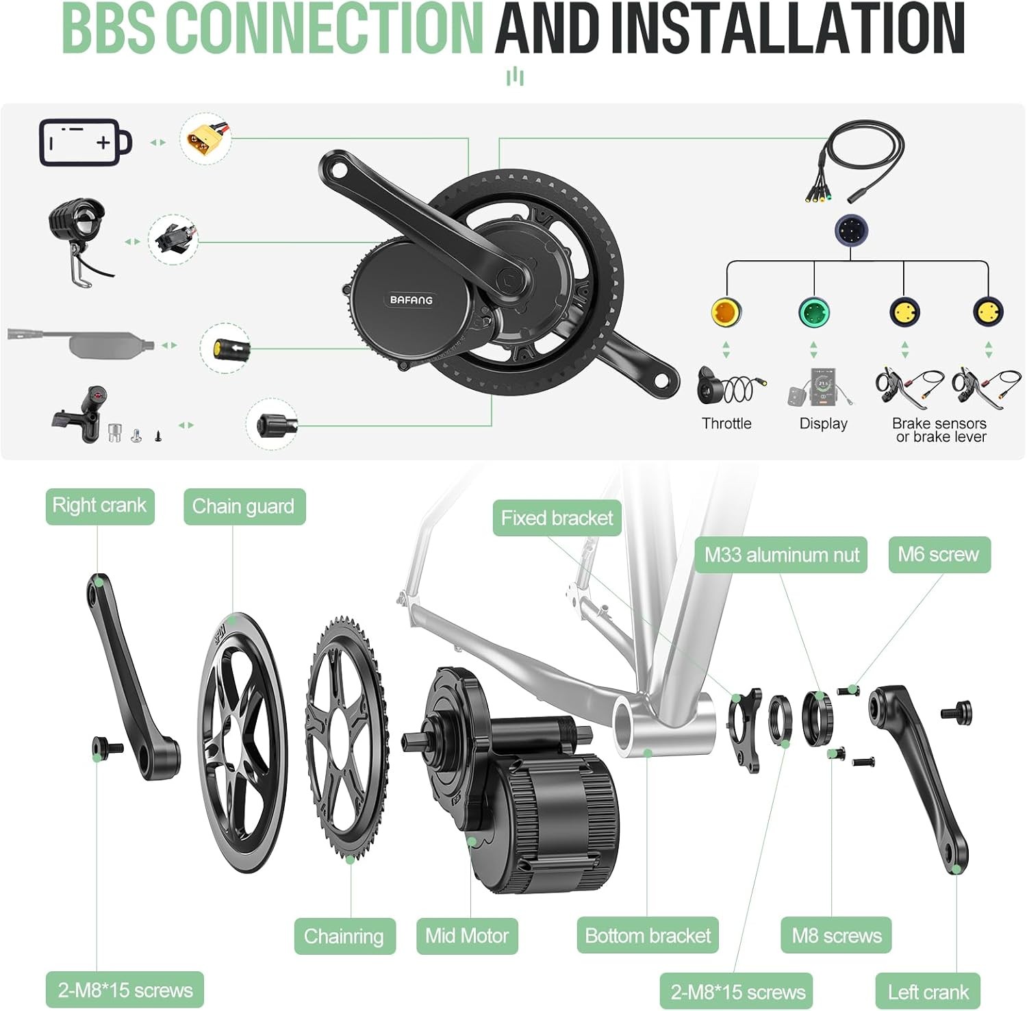 BAFANG BBS02B 48V 750W 68-100mm Mid Drive Motor DIY Ebike Conversion Kit USA