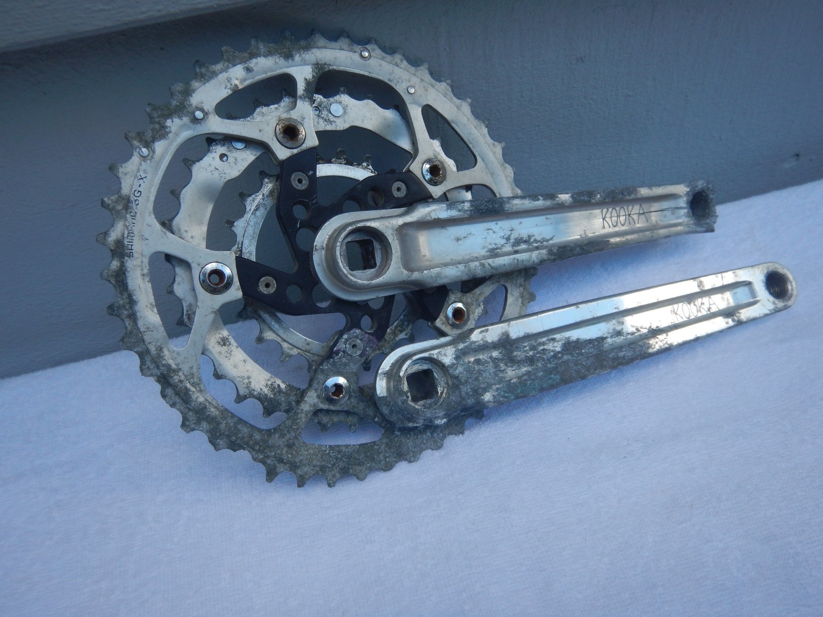 Vintage Kooka Triple 175 Mountain Bike Cranks Crankset TRASHED AND CRACKED