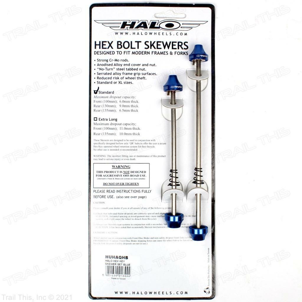 Halo Hex Key 100/135mm Blue Bolt-On Bike Skewer Set Front/Rear Road / Track Bike