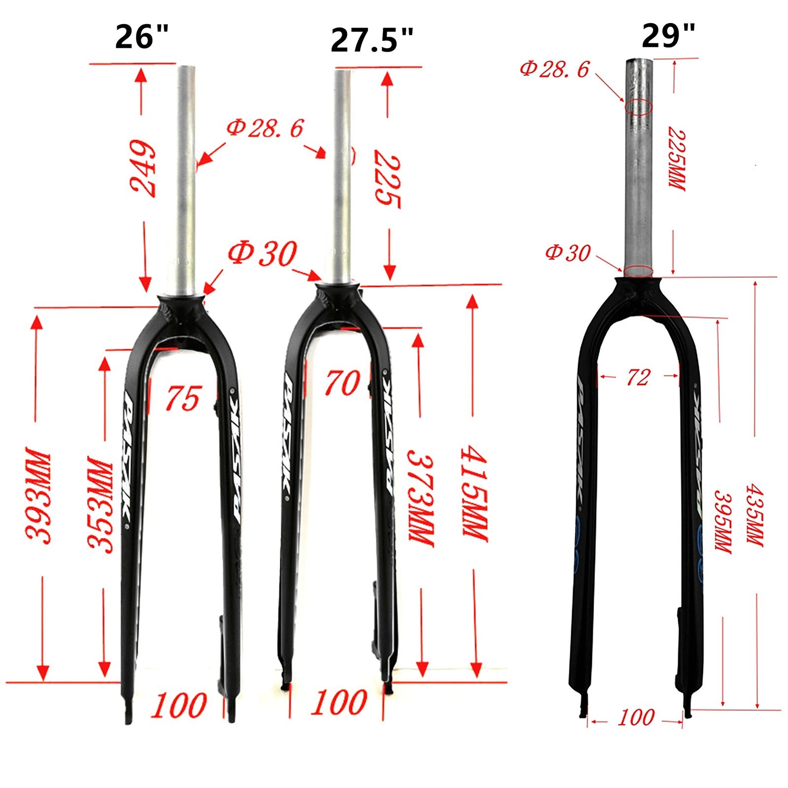 26″/27.5″/29″ MTB Rigid Front Fork Straight Tube 1-1/8″ 28.6mm Threadless 700C