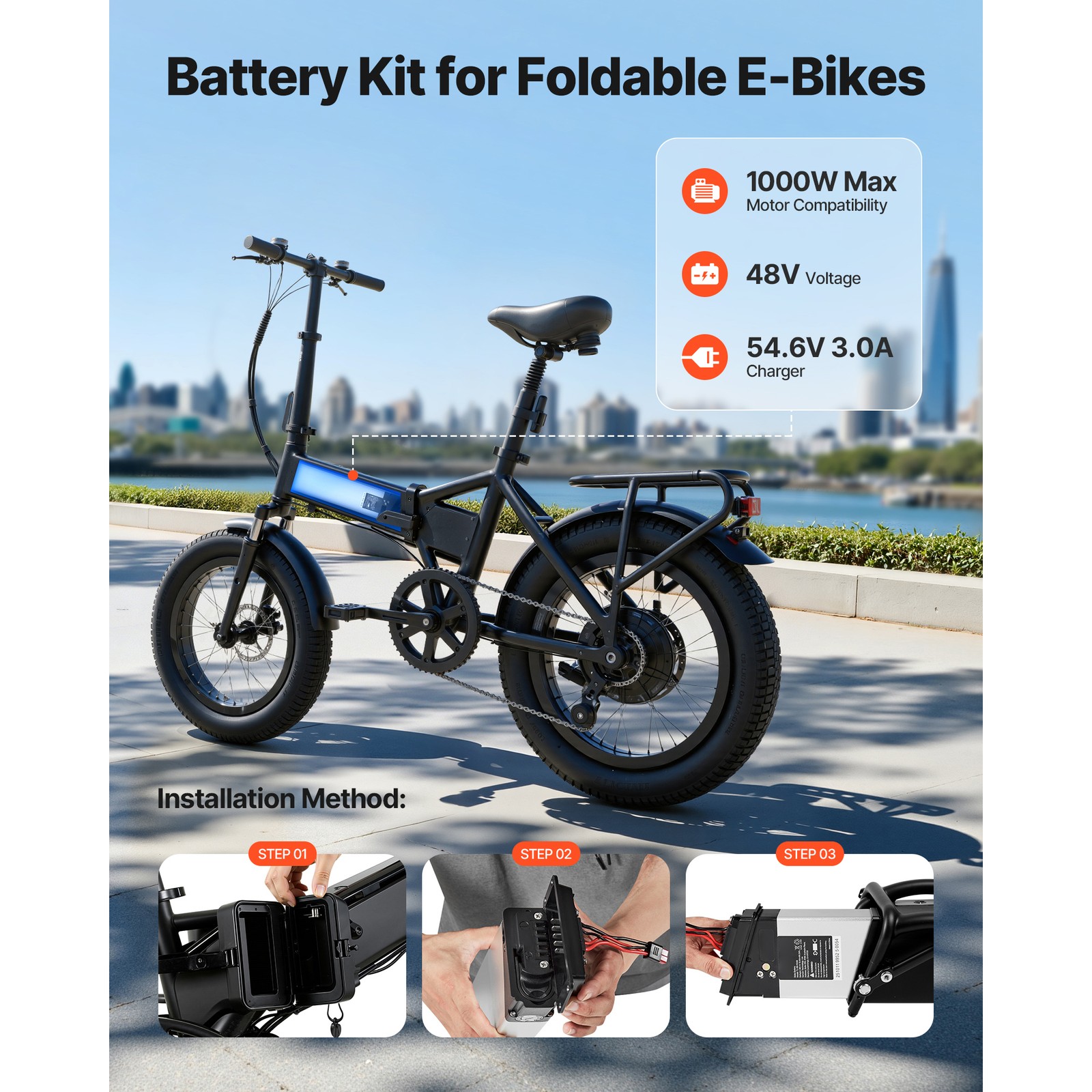 Uimoso Folding Electric Bike Lithium Battery 48V 10.4Ah 1000W with BMS