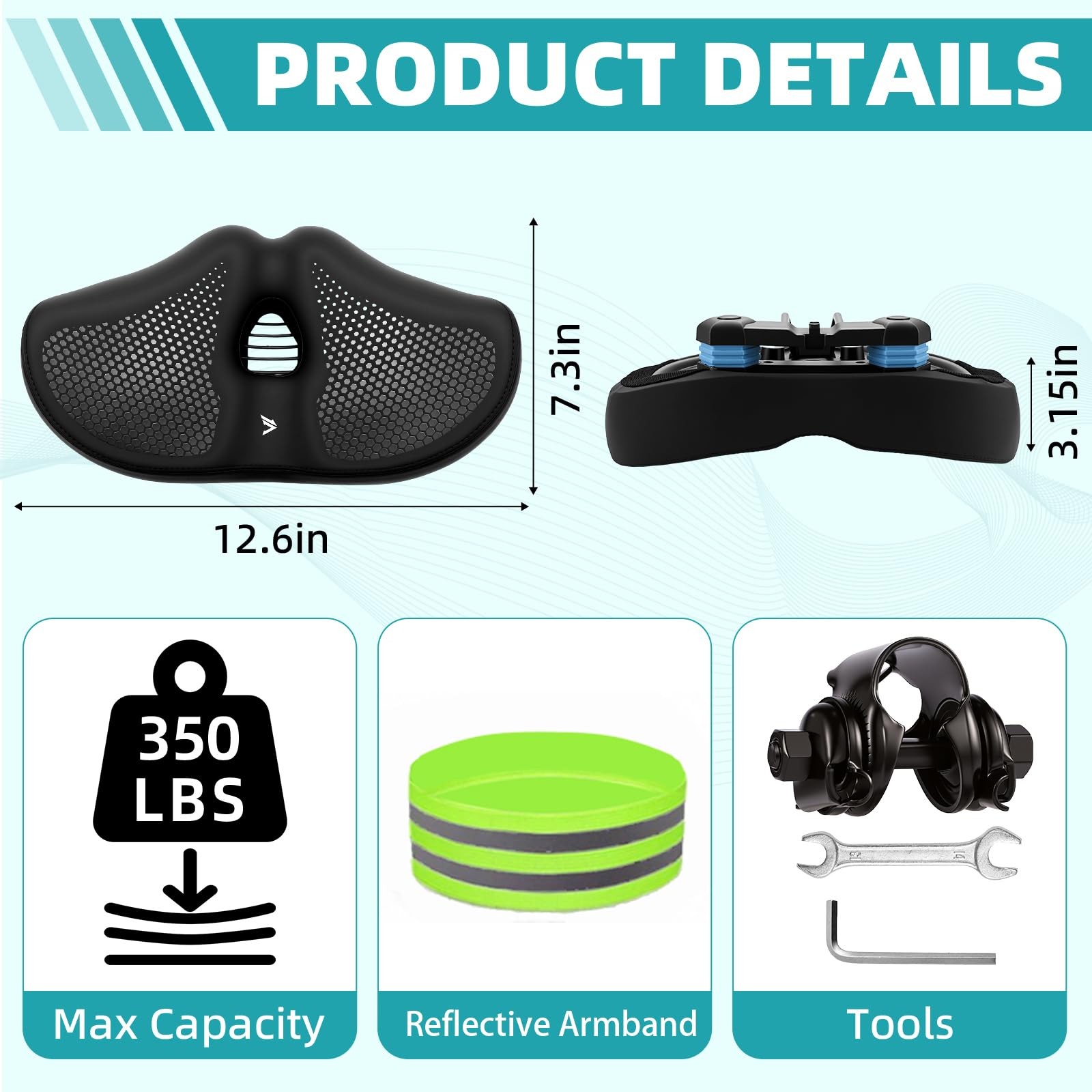 Wide Noseless Bike seat Cushion for Men Women Memory Foam Filling Black
