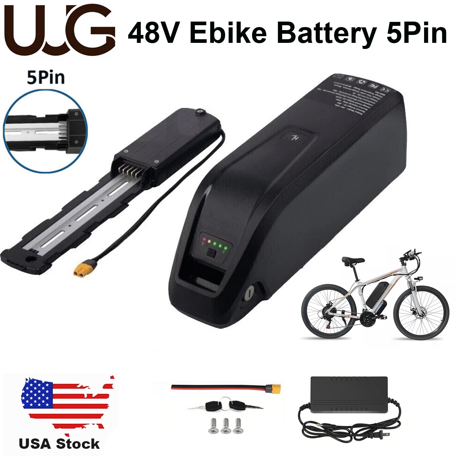 UUG 48V 10.4Ah Lithium Ebike Battery 1500W Electric Bike Bicycle 30A BMS 5Pin