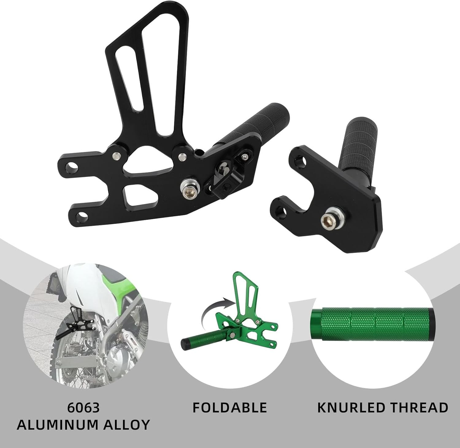 Rear Foot Pegs for KLX 230 Foldable Pedal – CNC Green – Foldable