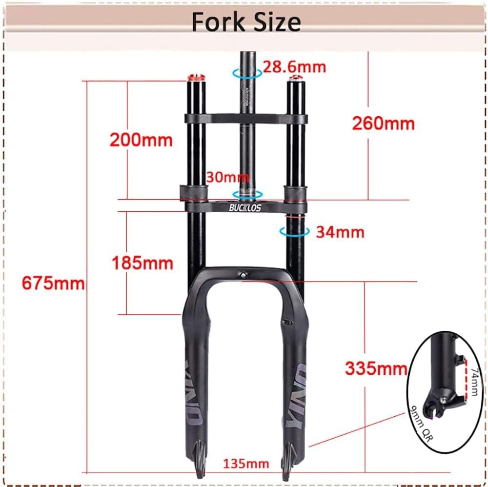 BUCKLOS 20″ Fat Tire E-Bike Suspension Fork 180mm Travel 135mm Hub