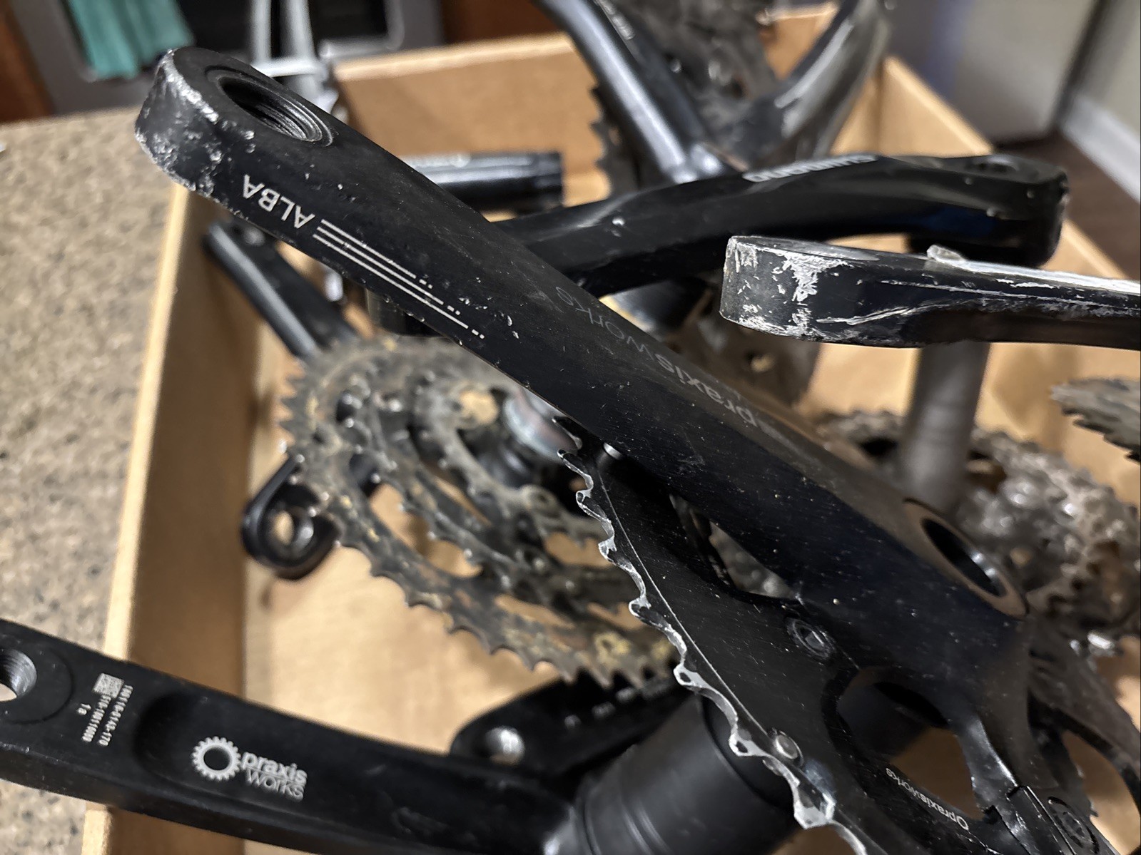Lot of 7 Bike Cranks Shimano Praxis Etc. Some With Sprockets. Grip And Rip !!!!
