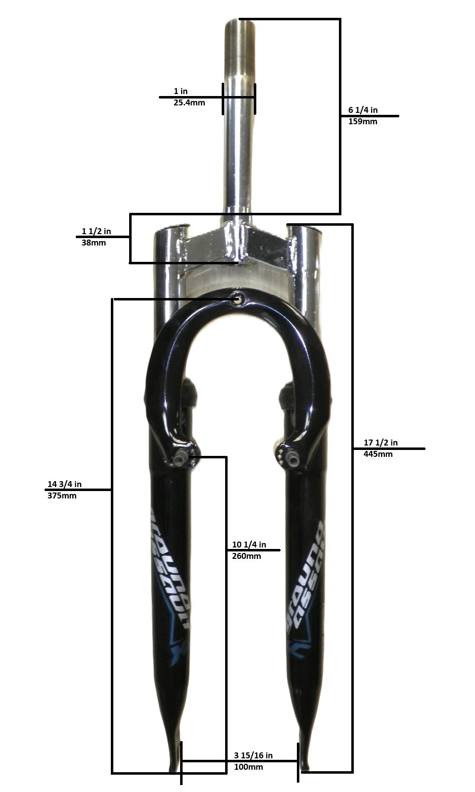 GROUND ASSAULT GRAPHITE PEAK 26″ BLACK BICYCLE SUSPENSION FORK BIKE PARTS 505