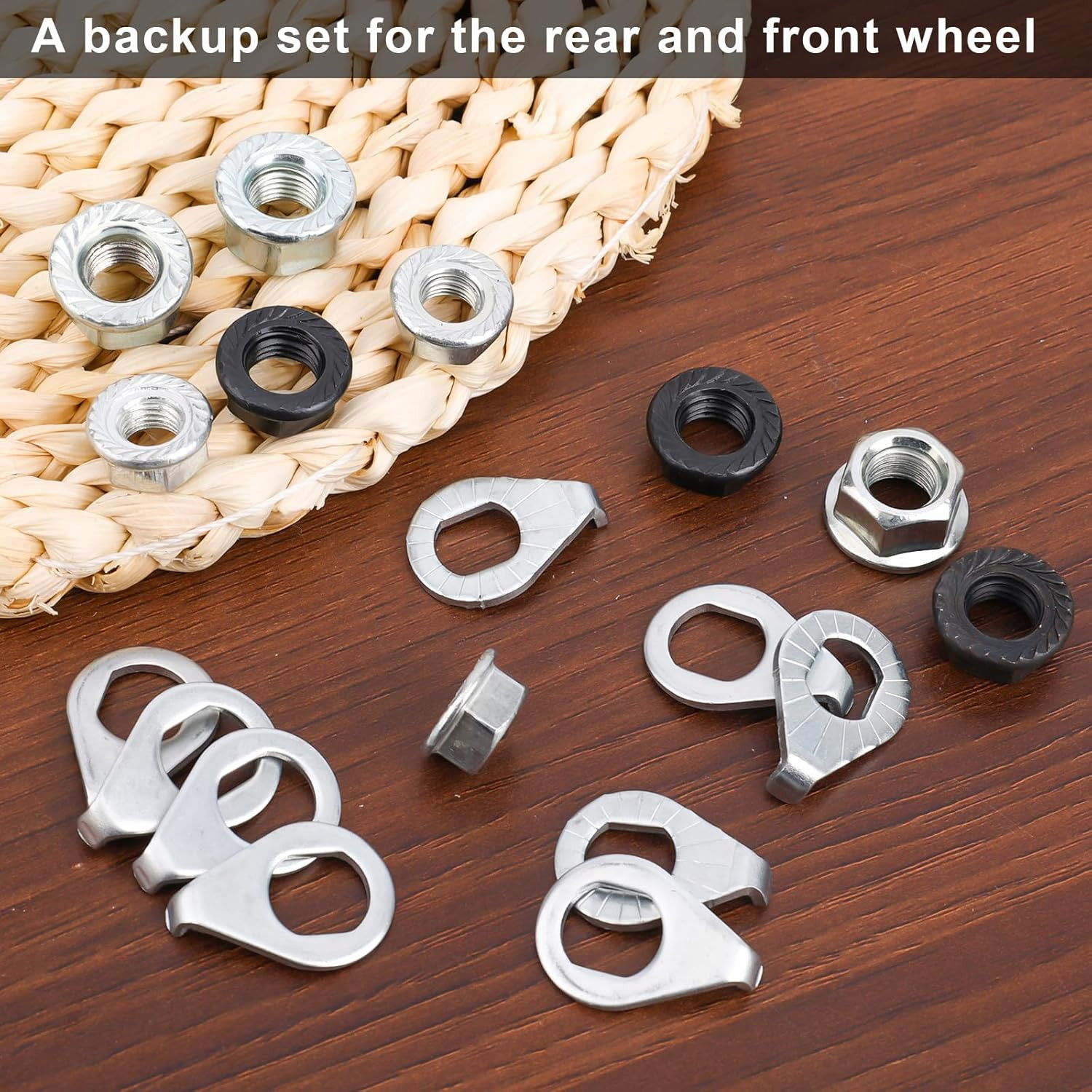 Bike Wheel Axle Nut and Bicycle Hub Safety Washer Kit, Flanged Nuts Parts