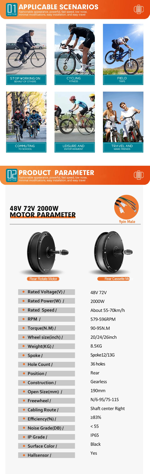 48V 72V 2000W 20 24 26in Snow E-bike Fat Brushless Gearless Rear Hub Motor Wheel
