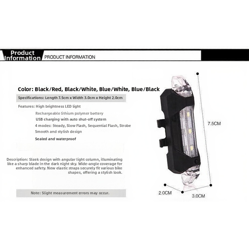 Waterproof LED Taillight for Bicycles Rechargeable Built in Battery 37g