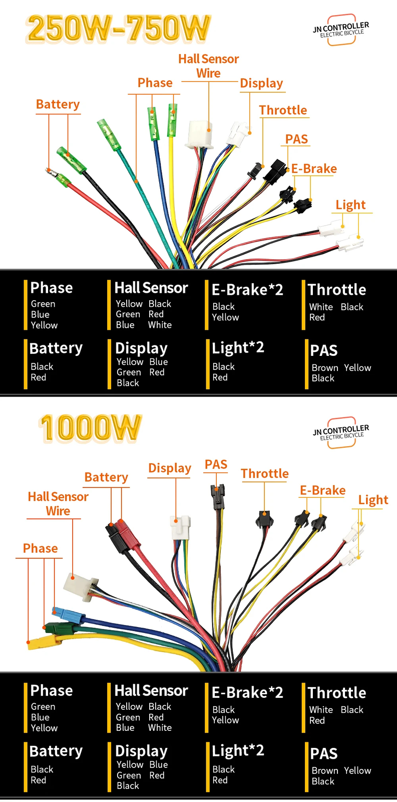 E-bike Controller 36/48V 250-1000W SM Connector Brushless Bicycle Controller