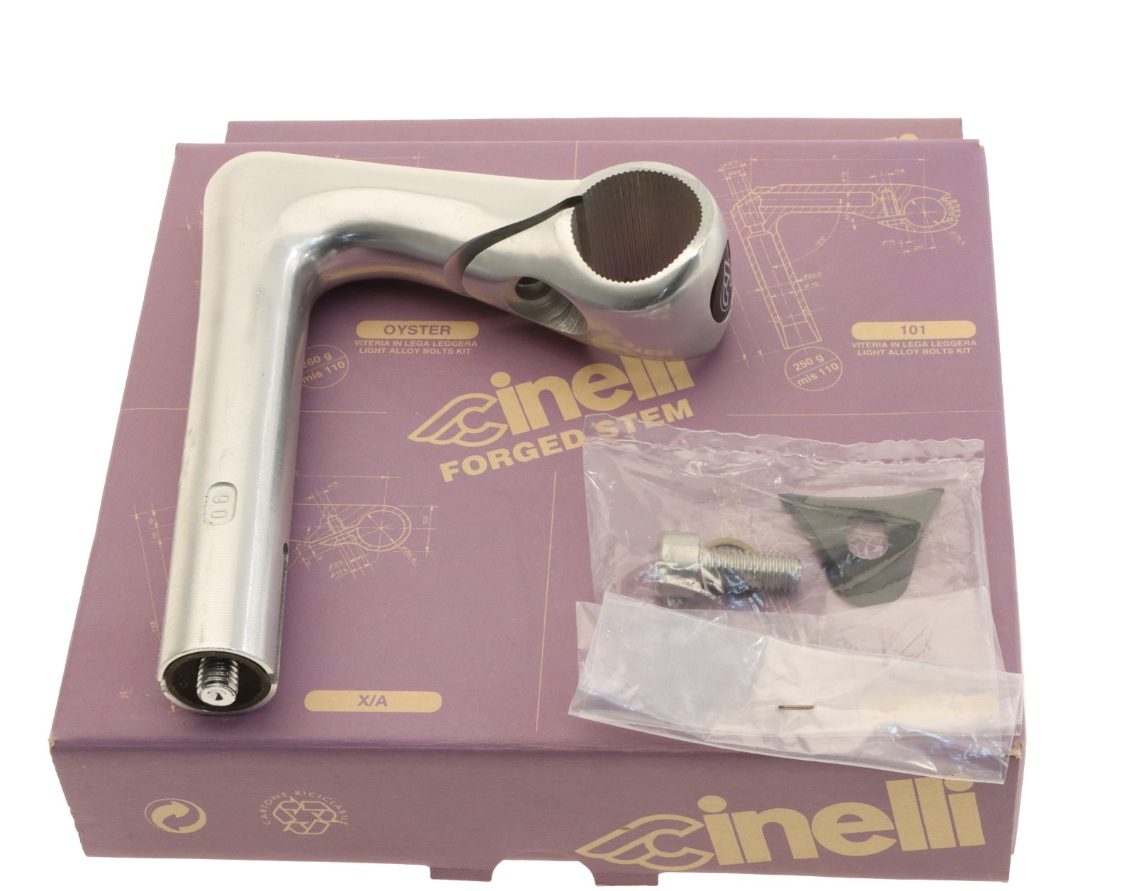 Cinelli 1″ X/A 22.2mm Quill Stem 90mm 26.4mm Clamp Silver -17° XA NEW in Box NOS