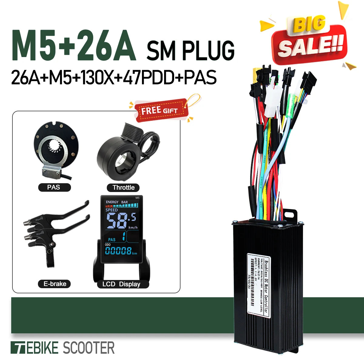Electric Bicycle 3 Mode Sinewave Controller 17A 26A 30A 40A with M5 M9 Display