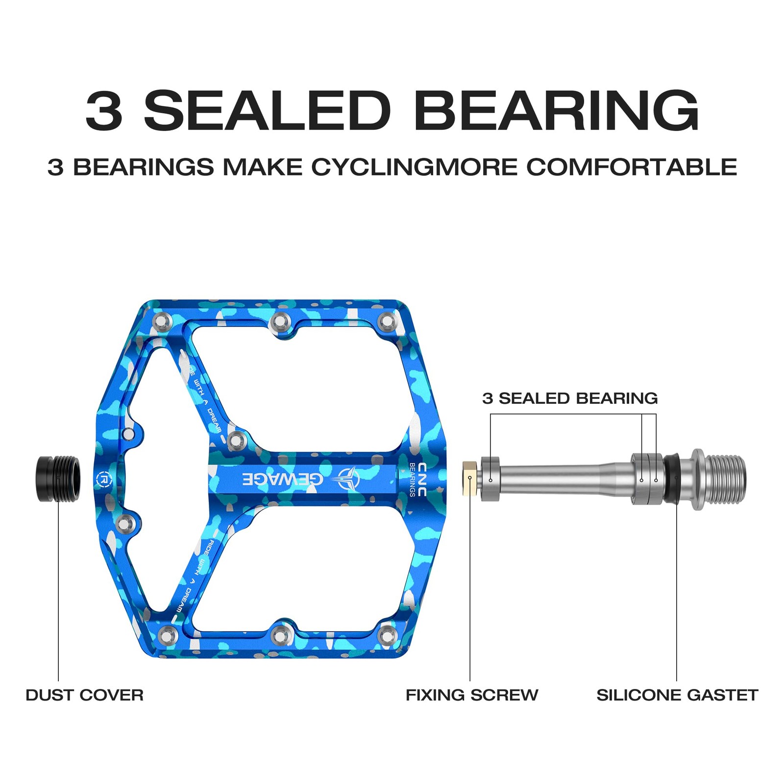 Road/Mountain Bike Pedals – 3 Bearings Bicycle Pedals – 9/16” CNC Machined Fl…