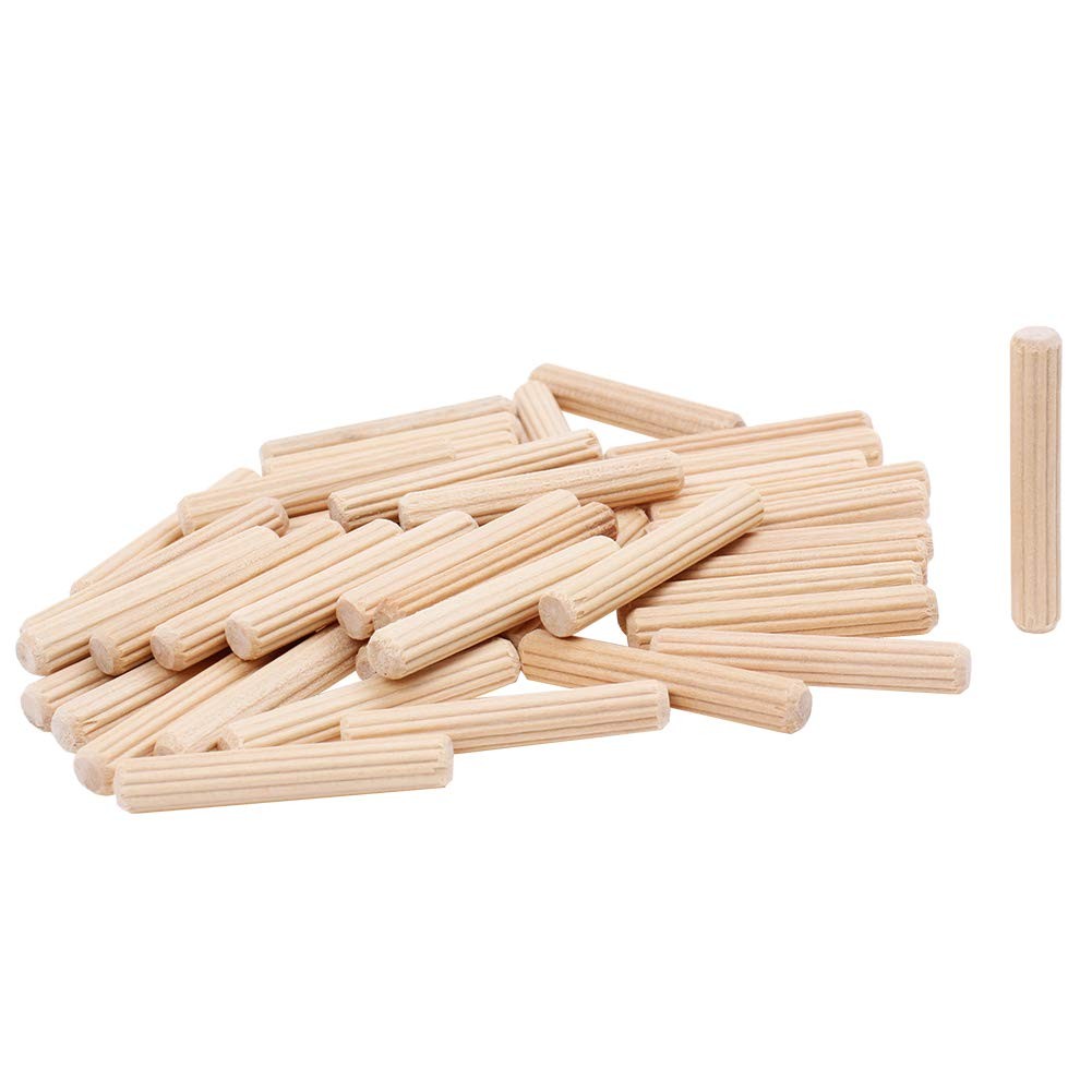 100 Pack 1/4″ Wood Dowel Pins Straight Grooved for Furniture Door 1/4 in