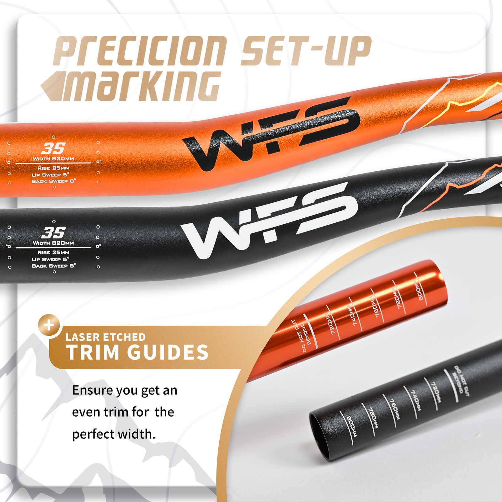 WFS Ascend 35 x 820mm Handlebar 40mm Rise, Black x Orange