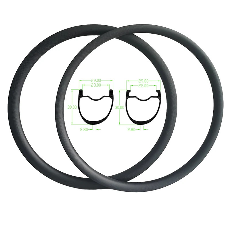 Gravel Road Cyclocross Bicycle 700C 30*29mm Carbon Rims Hookless Rings 2pcs