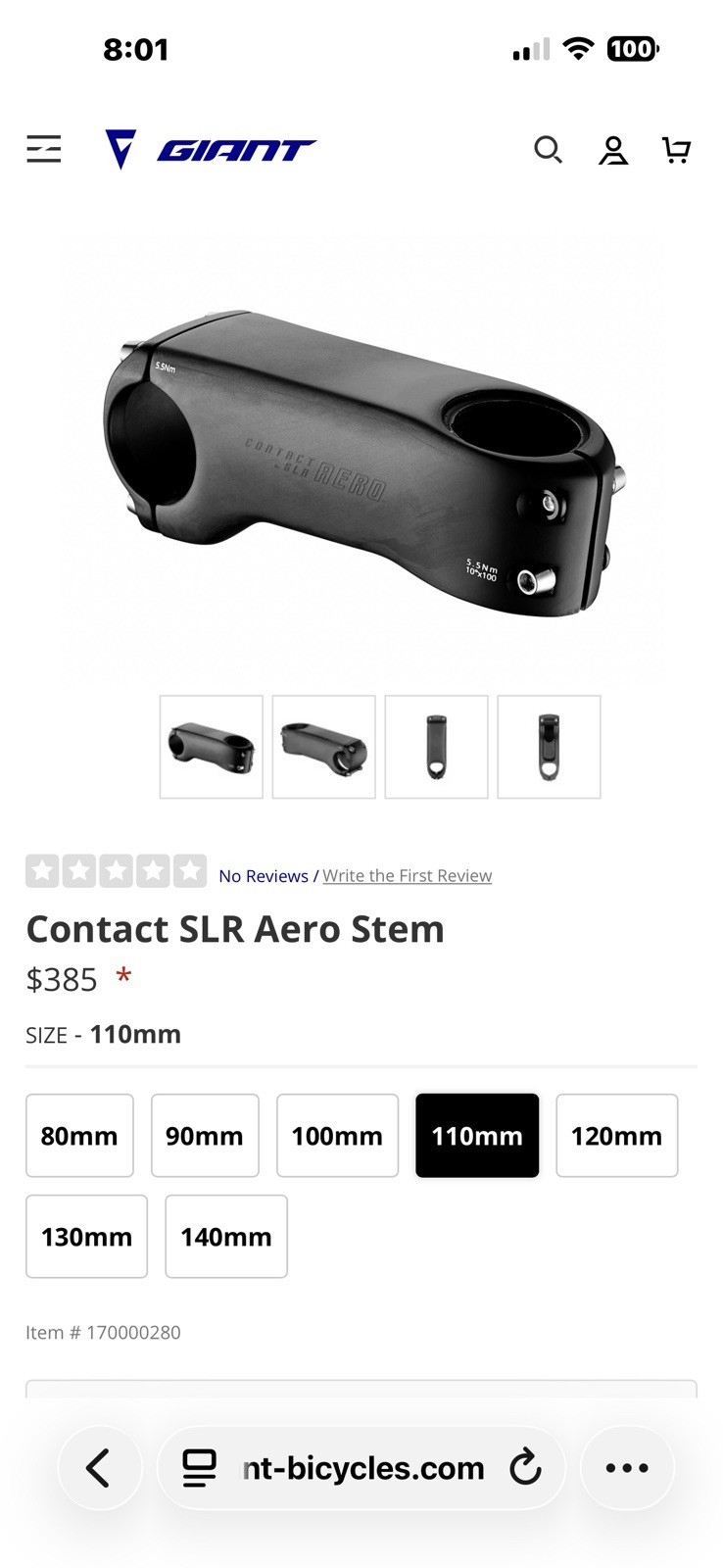 Giant Contact SLR Aero Stem 110mm New Bike Takeoff